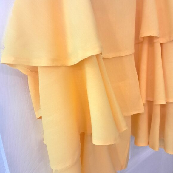 Women's Summer Layered Ruffle Yellow Sleeveless Top - Picture 6 of 7